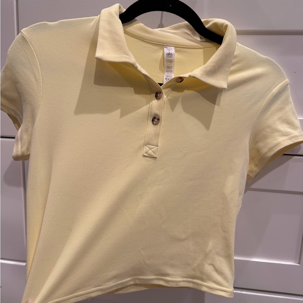 Alo Cropped Polo Top in Soft Yellow